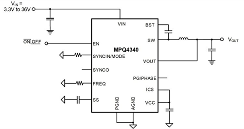 Application Circuit Diagram - Monolithic Power Systems (MPS) MPQ4340/4340J Synchronous Step-Down Converters